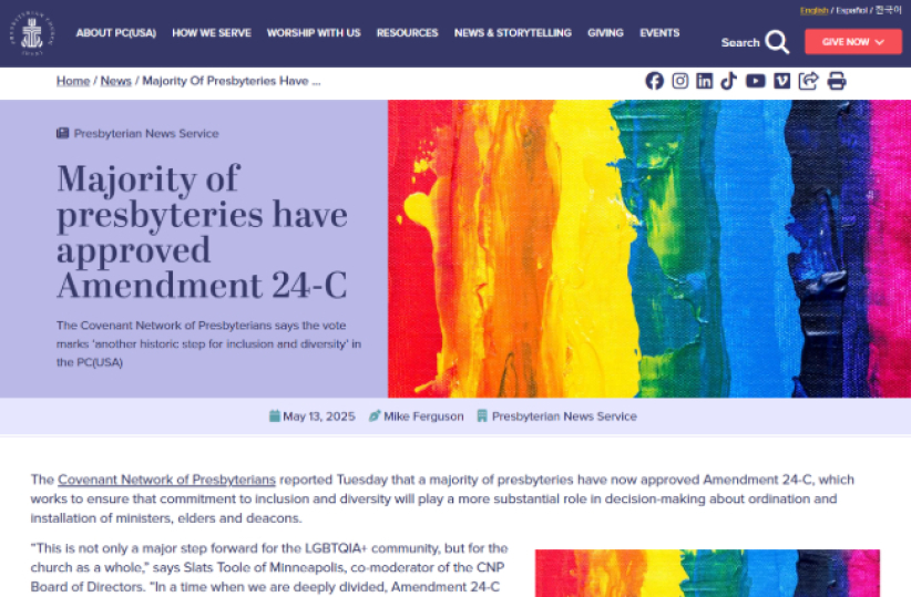 「异议会受惩罚」美国长老教会审查神职候选人性取向等立场